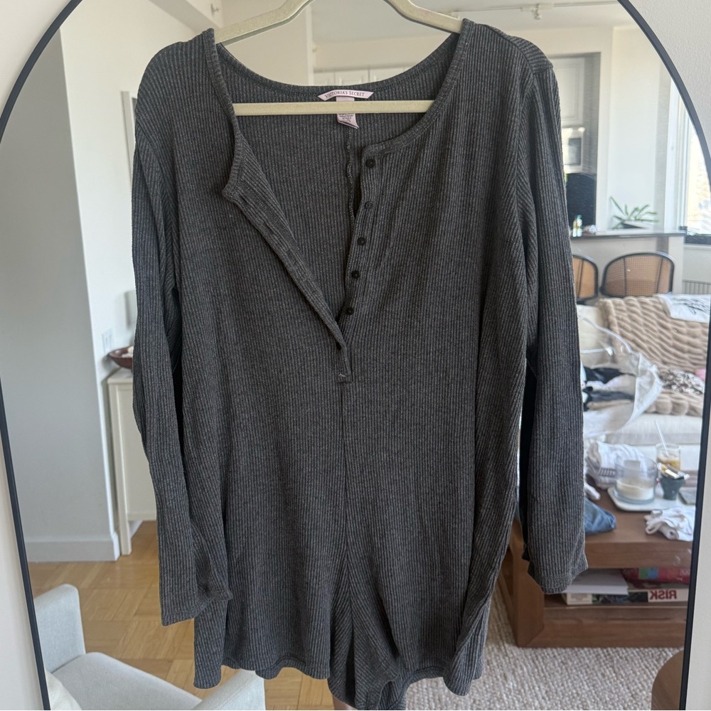 Victoria's Secret Charcoal Ribbed Henley Sleep/ Lounge Romper